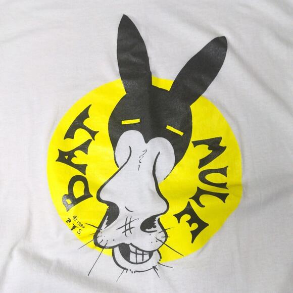 Vintage 1989 80s Bat Mule Single Stitch White T-Shirt XL Hanes Fifty-Fifty - Picture 1 of 8
